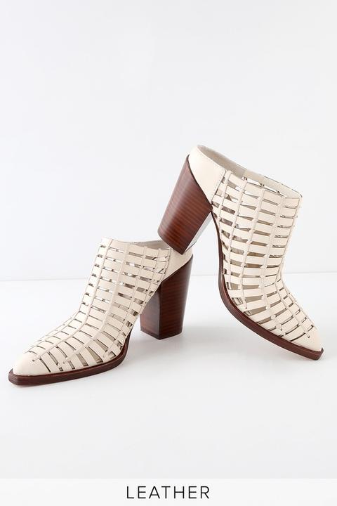 Kacie Ivory Woven Leather Mules - Lulus