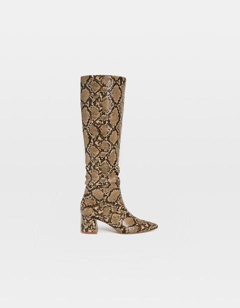 Animal Print High Heel Boots In Sand