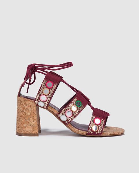 Fórmula Joven - Sandalias De Tacón De Mujer De Tiras Con Adorno De Espejos