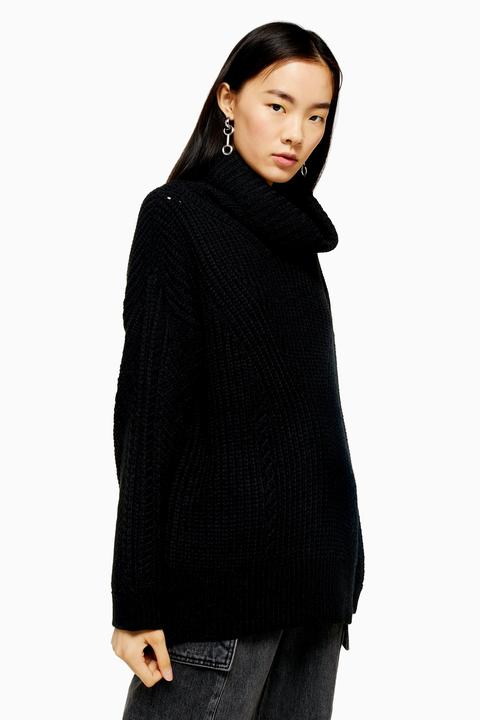 Womens Black Knitted Roll Neck Jumper - Black, Black