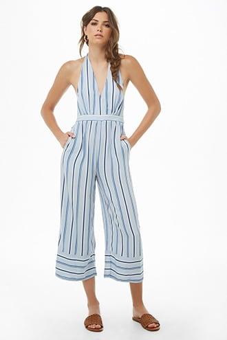 Forever 21 Striped Halter Jumpsuit Blue/multi