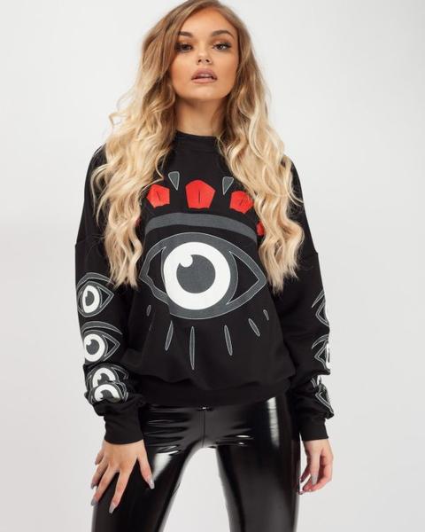 Lissy Eye Printed Oversized Sweatshirt Jumper In Black