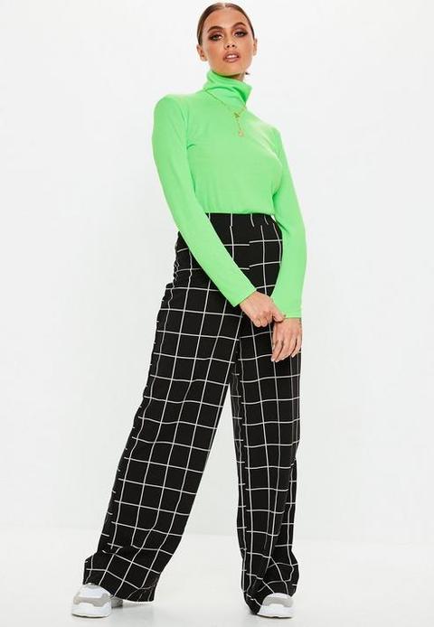 Black Check Wide Leg Trousers, Black