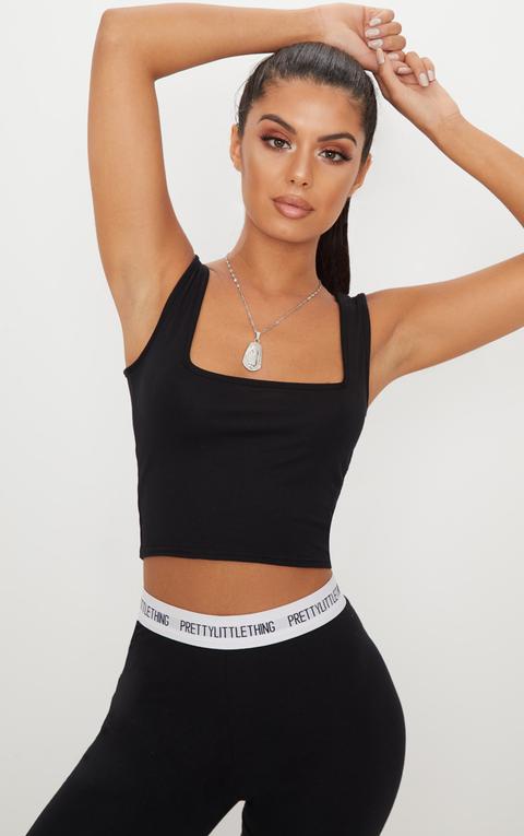 Basic Black Jersey Square Neck Crop Vest