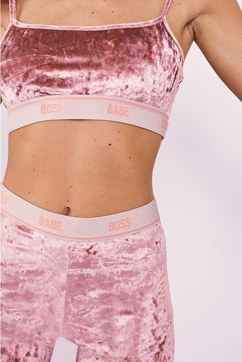 Sarah Ashcroft Pink Boss Babe Slogan Crushed Velvet Leggings