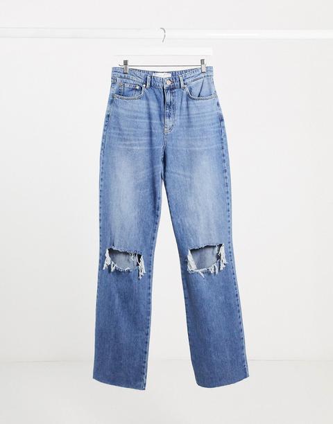 Stradivarius Wide Leg Jeans With Rips In Blue