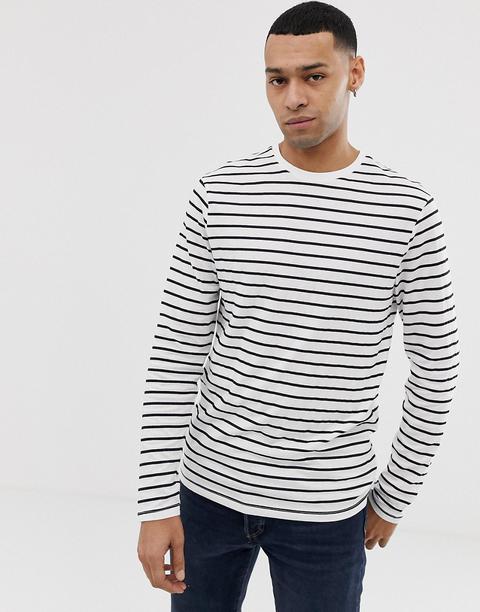 New Look - T-shirt A Maniche Lunghe Bianca A Righe - Bianco