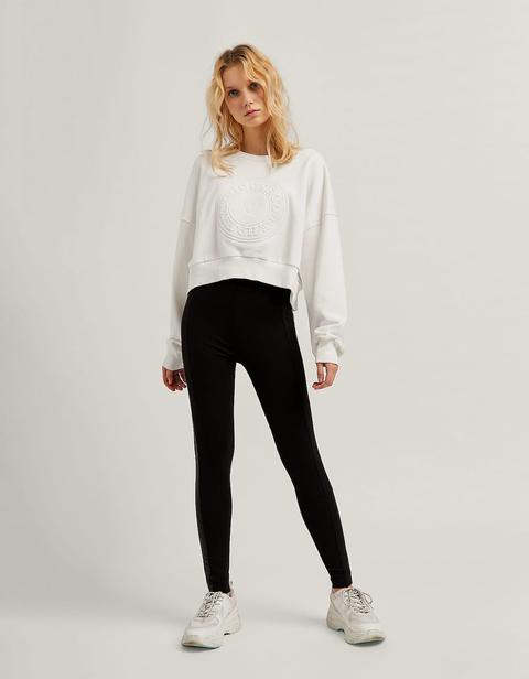 Legging Effet Cuir Bande Côté Noir