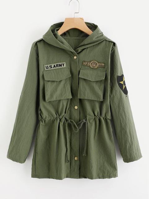 Patch Detail Hooded Military Jacket