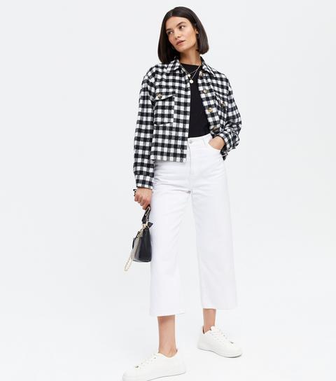 Black Gingham Crop Shacket New Look