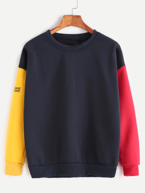 Contrast Drop Shoulder Sleeve Print Sweatshirt