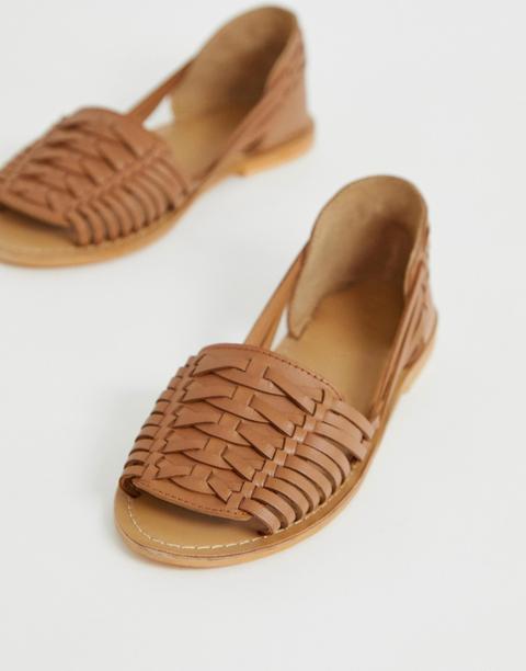 Sandalias Planas Tejidas De Cuero Fran De Asos Design-marrón