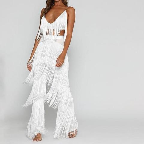 Completo pizzo sangallo Top in jersey e pizzo sangallo, pantalone vita alta  zampa larga Taglia S