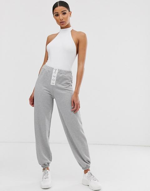 Prettylittlething - Joggers Con Gancetti Grigi - Grigio