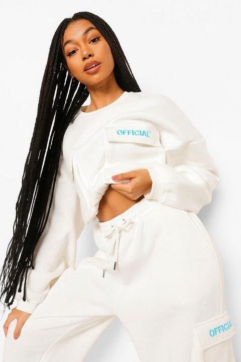 Womens Oversized Slogan Utility Jumper - White - 12, White