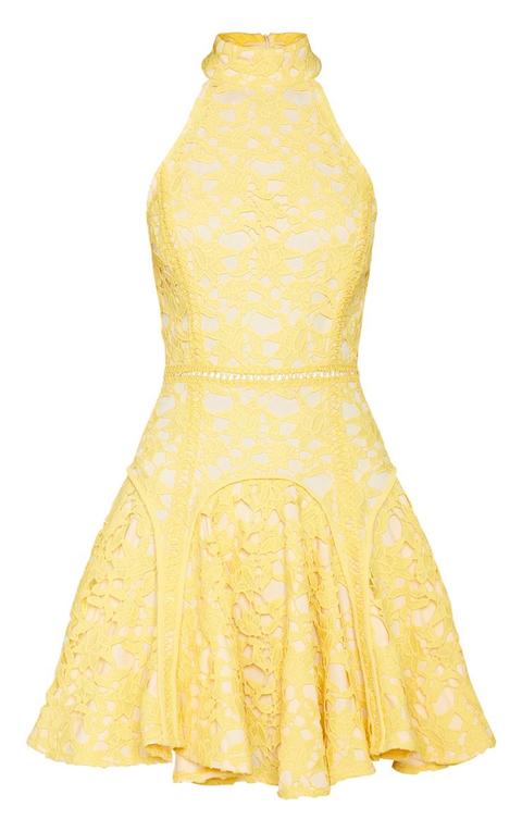 white thick lace high neck binding detail skater dress