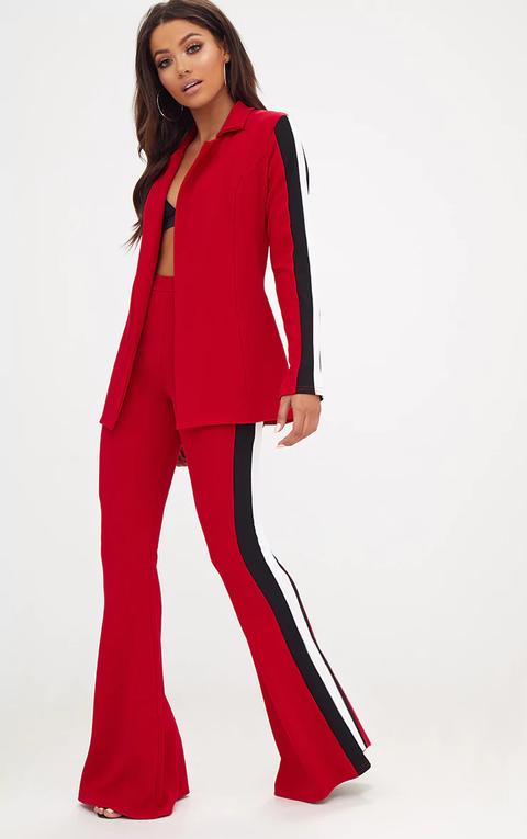 Red Sports Stripe Flared Trouser, Red