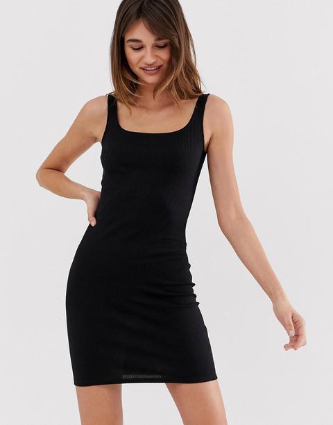 Monki Ribbed Bodycon Dress In Black