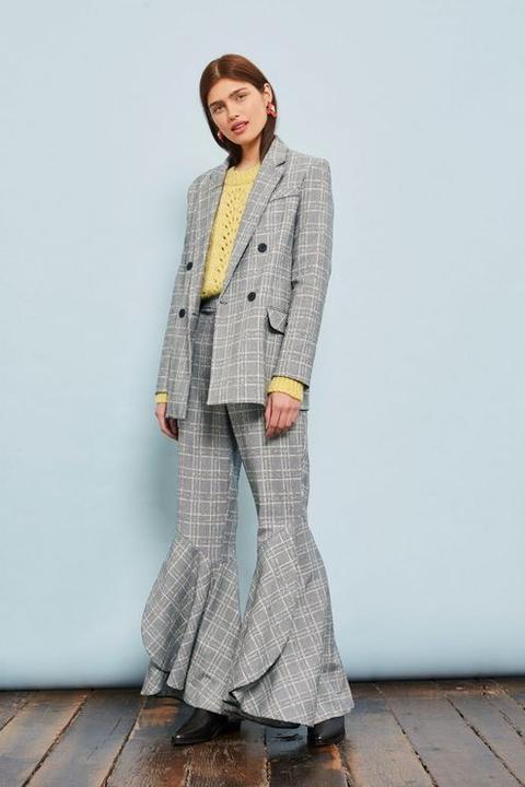 Womens Checked Super Flare Trousers - Monochrome, Monochrome