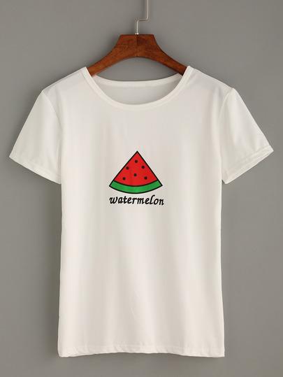 Camiseta Estampado De Sandía -blanco