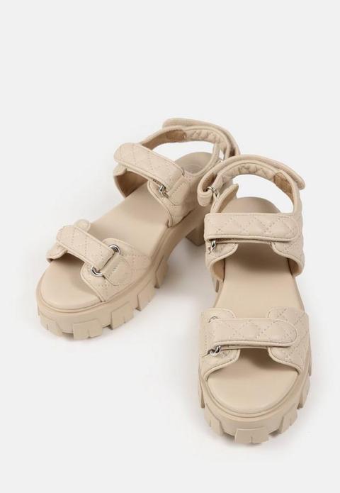 Cream Quilted Chunky Grandad Sandals, Cream de Missguided en 21 Buttons