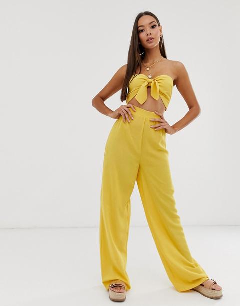 Prettylittlething - Pantaloni Da Mare Ampi Gialli In Coordinato - Giallo