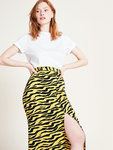 Yellow And Black Tiger Delilah Midi Skirt