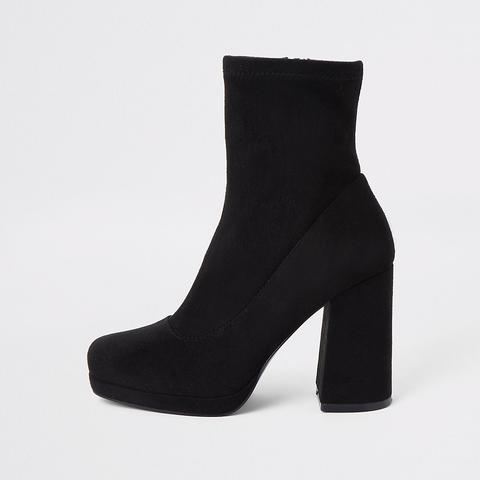 Black Platform Heel Sock Boots