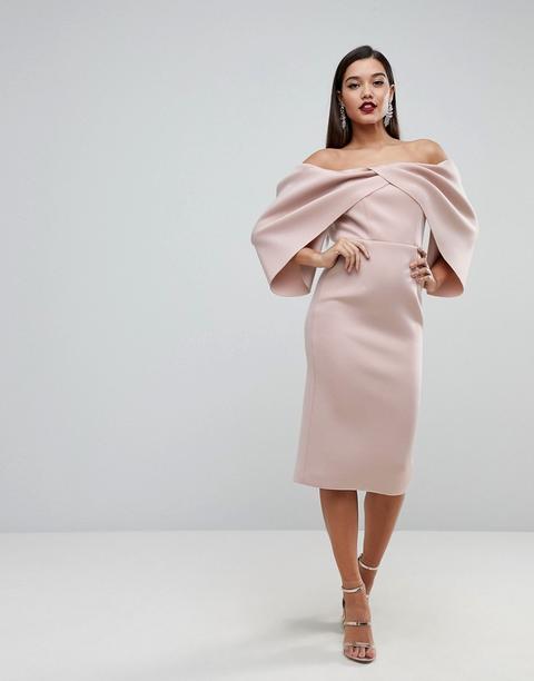 Vestido Midi Con Escote Bardot Y Manga Doblada De Asos Edition