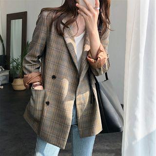 Double-breasted Plaid Blazer