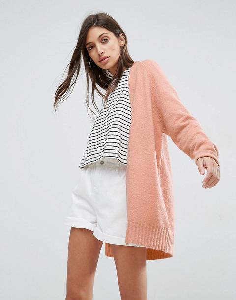 Asos - Cardigan Grigio In Maglia Pesante Di Misto Lana - Rosa