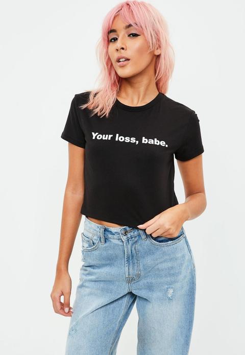 Black Your Loss Babe Slogan Crop Top, Black