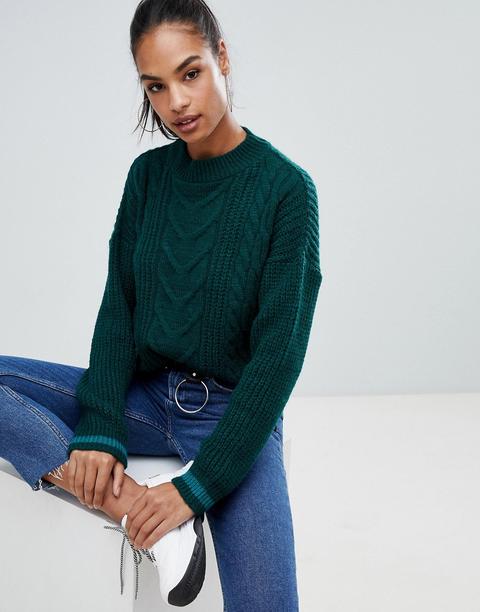 Boohoo - Maglione Lavorato A Trecce Verde - Verde