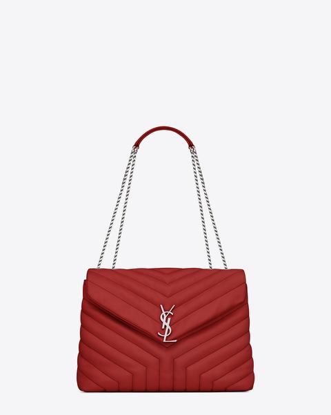 Medium Loulou Monogram Chain Bag In Lipstick Red "y" Matelassé Leather