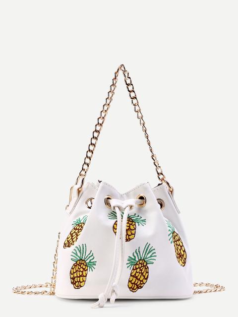 Borsa A Secchiello Con Ricamo Di Ananas