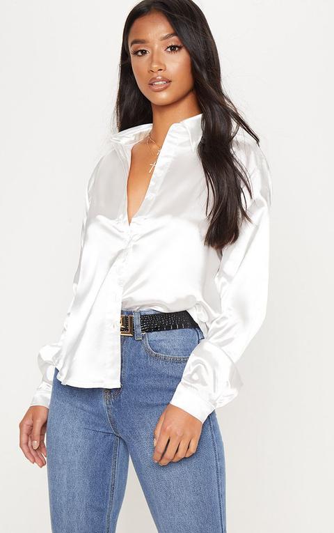 Petite White Satin Shirt from PrettyLittleThing on 21 Buttons