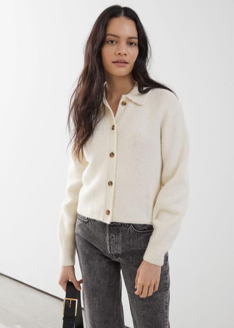 wool blend tortoise button cardigan