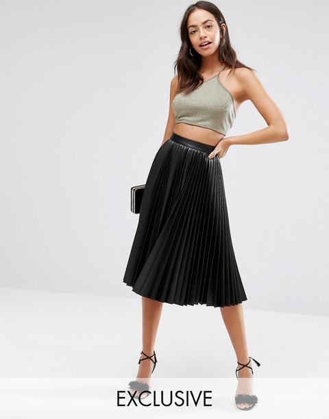 Closet - Gonna Midi In Poliuretano A Pieghe - Nero