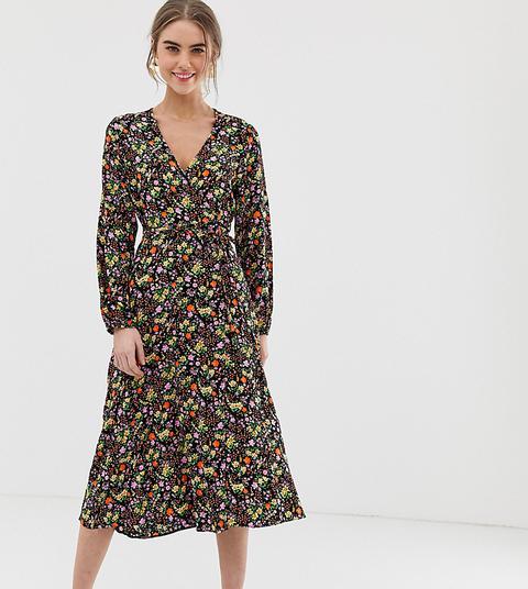 New Look Jersey Wrap Dress In Dark Florals-black