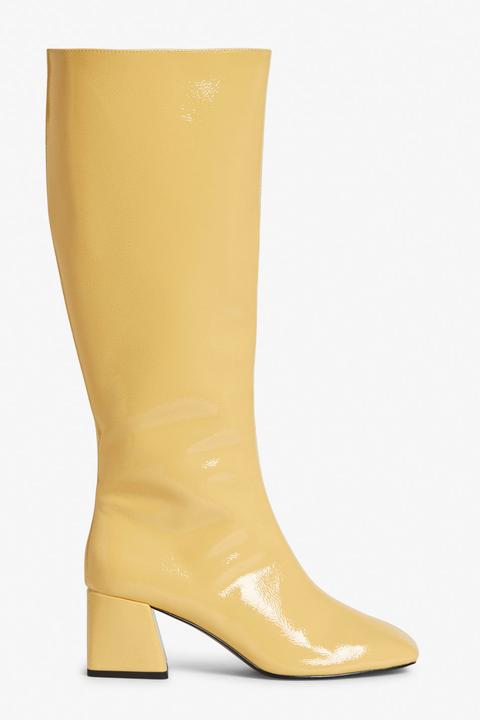 Knee-high Faux Leather Boots - Yellow