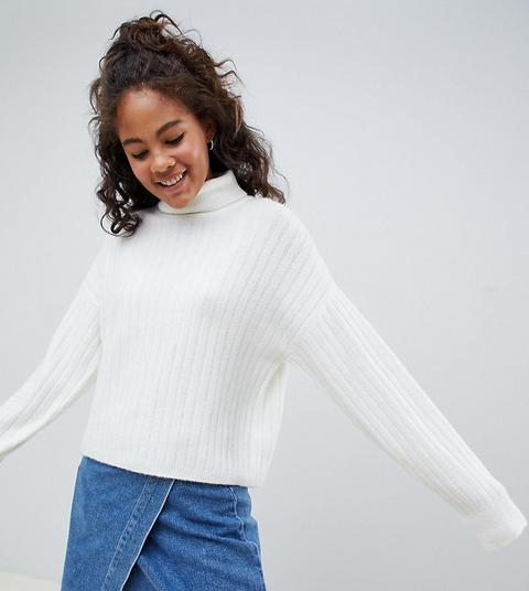 Asos Design Tall Fluffy Jumper In Rib With Roll Neck