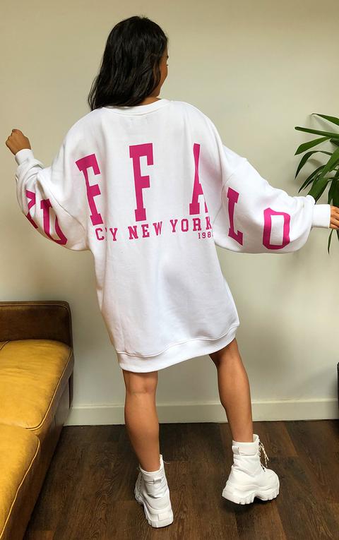 White Buffalo New York Slogan Sweat Jumper Dress