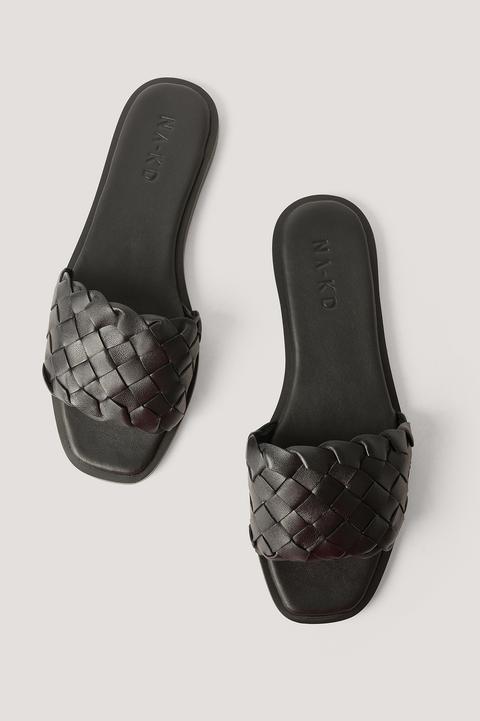 Na-kd Shoes Braided Leather Slippers - Black