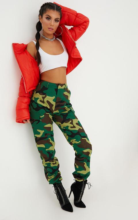 Green Camo Print Cargo Trousers