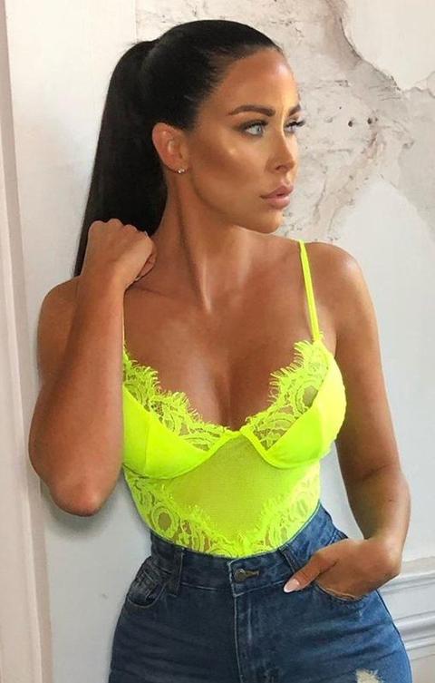 Neon Green Floral Lace Mesh Fishnet Strappy Bodysuit - Tarms