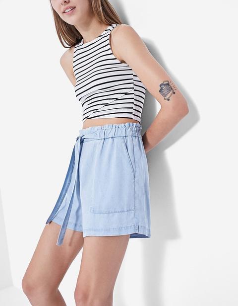 Shorts Tencel Paperbag Jeans Chiaro