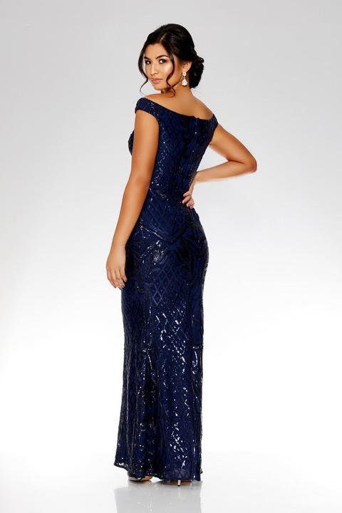 quiz navy sequin bardot fishtail maxi dress