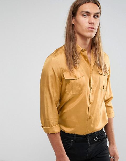 Camisa De Seda De Corte Estándar En Mostaza De Asos