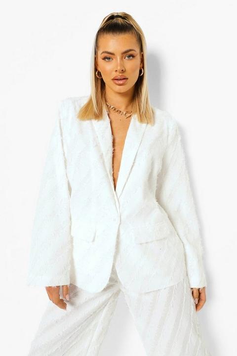 Womens Textured Oversized Blazer - White - 12, White