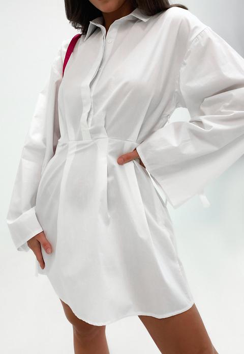 Robe Patineuse Chemise Blanche À Manches Nouées